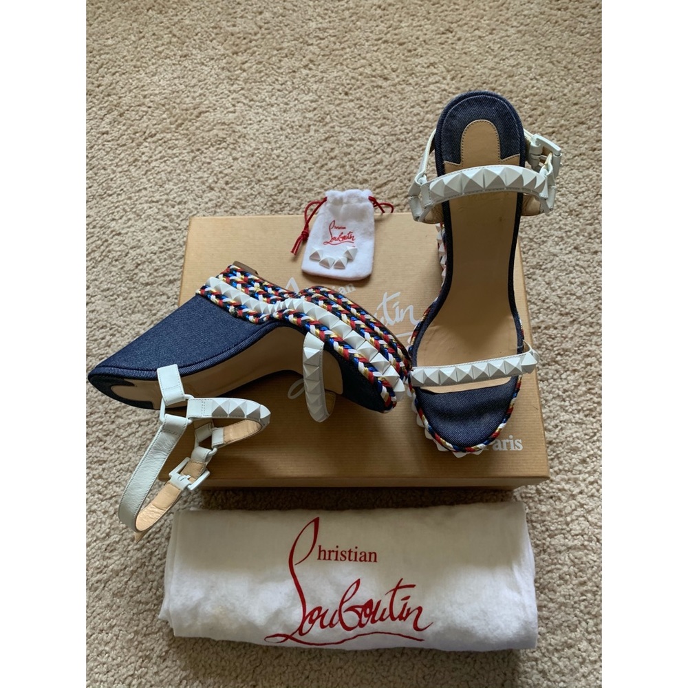 Christian Louboutin Blue Denim/White Sandals